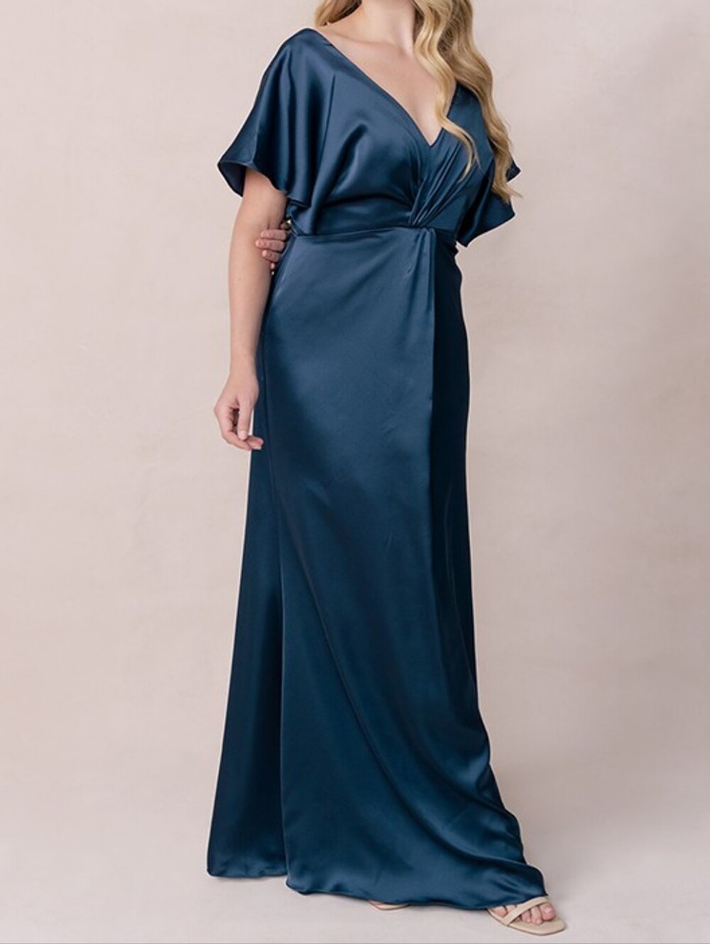 Revelry Gwen Satin Romantic Blue V-Neck Dress